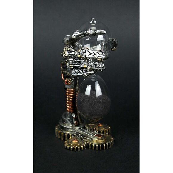 Creepy Steampunk Mechanical Skeleton Hand Metallic Finish Hourglass Sand Timer - Picture 2 of 3